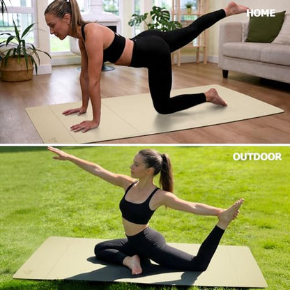 IwIeIaIrI Foldable POE Non Slip Yoga Pilates Mat– 1/4" (6mm) Thick | Foldable Lightweight with Carry Strap, Portable for Home Workout, Pilates, Travel & Gym Mat - color: Beige
