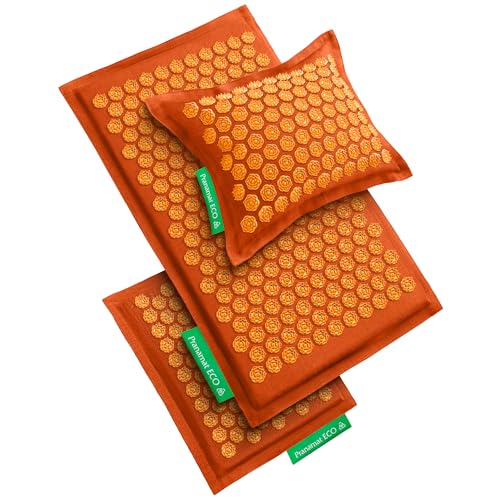 Pranamat Acupressure Large & Small Mat with Pillow Set, Premium Acupressure Therapy for Pain Relief and Relaxation, Handcrafted in Europe with Sustainable and Natural Materials (Amber) - color: Amber