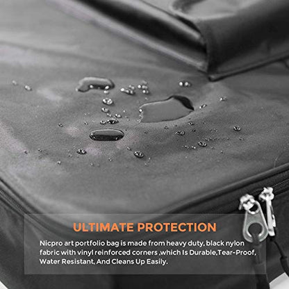 Nicpro Art Portfolio Bag 24”x 36'', Nylon Artist Bag with Reinforced Edges | Durable 840D Fabric, Adjustable Shoulder Strap, 3-sided zipper, Waterproof Art Portfolio Case, for Canvas Artwork Solar Panel - size: 24 x 36 inches