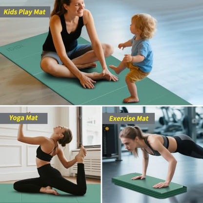 Foldable Yoga Mat Extra Large 74"×31.5" | Double-Sided Non-Slip,Extra Wide Foldable Design,8mm Extra Thick,Exercise Mat for Home, Studio and Travel Use - color: Green+Black