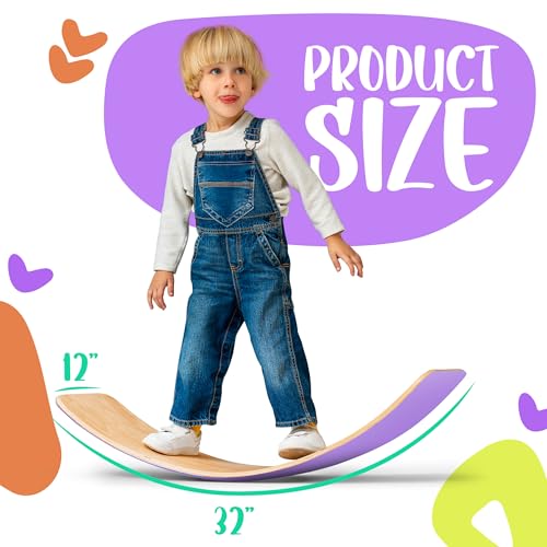 Ultimate Wooden Wobble Balance Board for Kids by bagacootha – Wooden Toddler Toys & Kids Rocker for Endless Play & Imagination | 32" Wobble Balance Board with Felt Base. - color: Purple