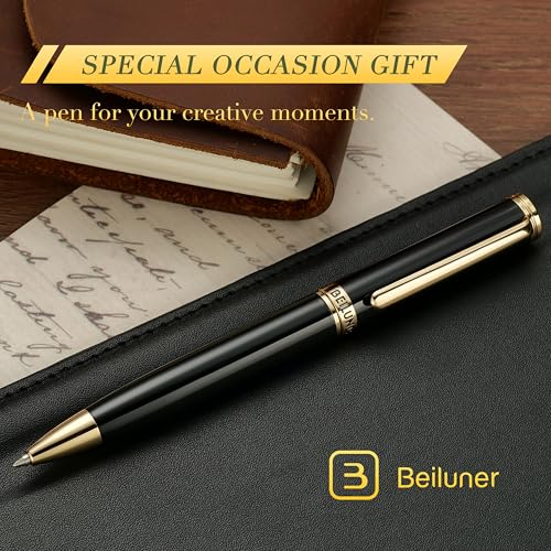 BEILUNER Luxury Gel Pen with 24K Gold Finish, Black Piano Lacquer, Luxury Grade Craftsmanship, Best Pen Gift Set for Men and Women, Professional, Executive, Office, Retractable Nice Pens - color: Piano Black and Gold Finish