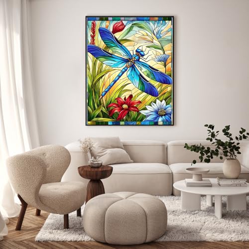 Paint by Numbers Kit for Adults, Dragonfly Stained Glass, 16 x 20 Inch | DIY Adult Paint by Number Kit on Canvas for Beginners, without Frame, Nature Wall Decor, Stress Relief Craft Gift - color: TRTDNF1P312