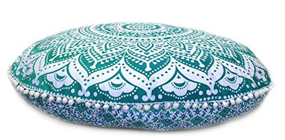 ICC Large Round seat Floor Cushion Chair Ottoman Cover, Pouf Pillow Meditation Floor Cushions Covers, Seating pouffe Throw Covers Craft Room Furniture for Sitting Cover 32" Inches Green - color: Green