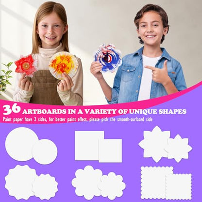 Spin Art Machine for Kids, Paint Spinner Arts & Crafts Gift Kit, Ages 4-12 | Includes machine, 36 artboards, 7 washable paints & splatter guard. Easy-clean, screen-free STEAM gift for girls & boys - color: Purple