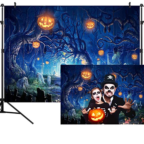 7X5FT Halloween Theme Forest Scary Scene Pumpkin Pictorial Cloth Photography Background Computer-Printed Vinyl Backdrop Photo Studio Prop TP272 - size: 7'x5'
