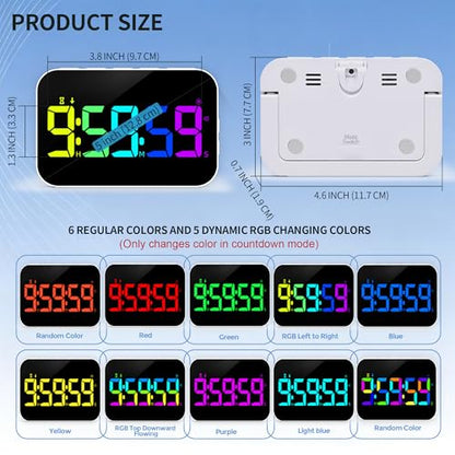 Pomodoro Timer Fitness Timer, Kitchen LED Digital Timer Rechargeable, RGB Count Down Up, Digital Timer with Vioce Reminder for Kitchen Classroom Cooking Study