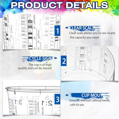 24 Pcs 64 oz 1800 ml Paint Measuring Cups Mixing Cups with Graduated and 20 Pcs Paint Mixing Sticks Plastic Disposable Resin Automotive Epoxy Mixing Cup for Paint Kitchen Cooking Baking