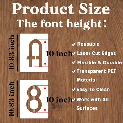 YEAJON 10 Inch Letter Stencils and Numbers, 42 Pcs Alphabet Drawing Stencils, Reusable Plastic Craft Templates for Painting on Wood, Wall, Fabric, Rock, Signage - size: 10 Inch