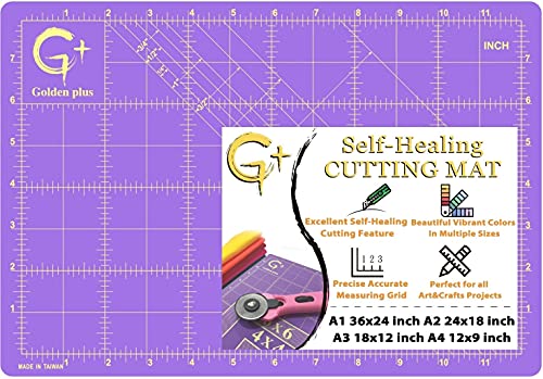 G+ Self-Healing Cutting Mat - True A4 9 x 12" (9 x 13" Full) Inches Purple/Black ; Self-Healing Double-Sided Durable Non-Slip Cutting Board for Crafts, Sewing, Fabric, Modeling and All Arts Projects - size: 13"L x 9"W