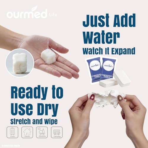 Ourmed Life Compressed Towel, Disposable Washcloths, 12 x 10 In, 100 Count - size: 100 Count (Pack of 1)