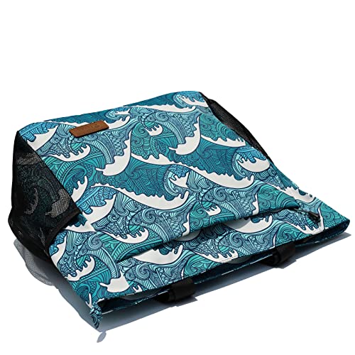 ESVAN Original Floral Tote Bag Large Shoulder Bag with Multi Pockets for Gym Travel Beach Daily Bags - color: A Wave