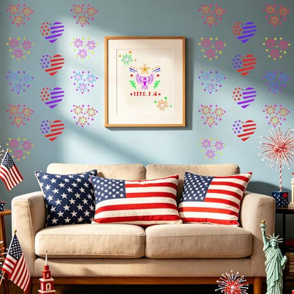 72 PCS 3x3 Inch Independence Day Stencils for Painting - Reusable USA Flag Patriotic Painting Templates, Red White and Blue Party Supplies for 4th of July Memorial Day Painting Stencil - style: 72 PCS Independence Day