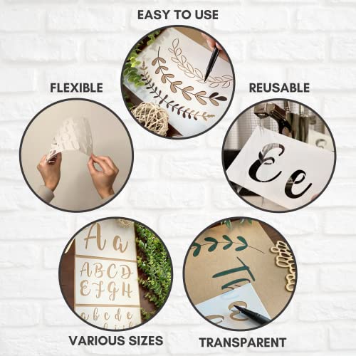 Boutique Stencil Template Kit | 45 Reusable Pieces | Lettering Uppercase Both Large & Small | Numbers, Punctuation, Butterfly, Animal, Bee, Leaf & Flowers | for Arts Crafts Painting Wood (Luxury Kit) - style: Luxury Stencils
