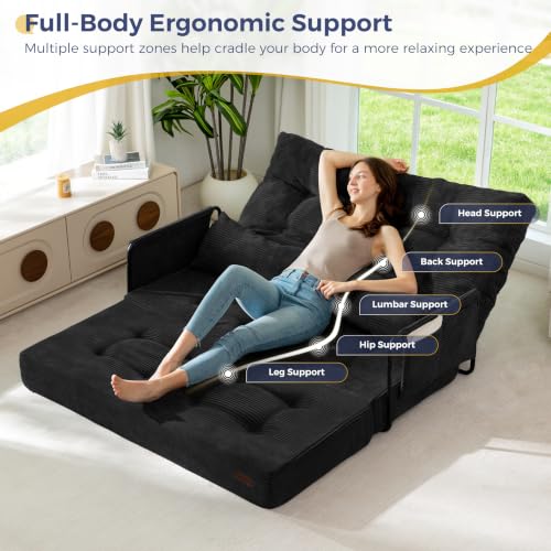 MAXYOYO Adjustable Folding Sofa Bed Couch with 2 Pillows, Black | Multi-Functional Bean Bag Bed, 5-Position Foldable Lazy Floor Sofa Bed with Armrest, Versatile Floor Seating for Reading - color: Black