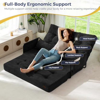 MAXYOYO Adjustable Folding Sofa Bed Couch with 2 Pillows, Black - color: Black