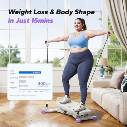 MERACH Balance Board for Adults, Rocking Stepper with Resistance Bands - color: White&Pink