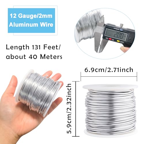 Silver Soft Aluminum Wire, 131Feet, 2.0mm for Floral Bonsai Tress Dolls | Flexible Craft Wires Bendable Sculpting Wire Round metal Armature Wire for Jewelry Making Beading, Floral, Wreath Making - color: Silver, size: 12 gauge/2mm,131feet