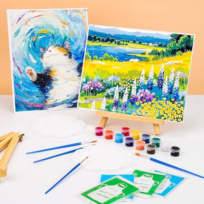 ESRICH 5 Pack 8x10 Canvas and Easel Set, Mini Acrylic Paint, Paint Brushes, Palettes, Aprons, Paint Kits for Adults Couples Friends Date Night Painting Party Supplies