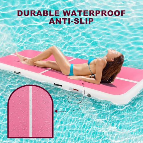 Inflatable Gymnastics Mat Air Tumble Track Tumbling Mats with Pump - color: White Pink Purple, size: 10ft*5ft*6inch(3m*1.5m*15cm)