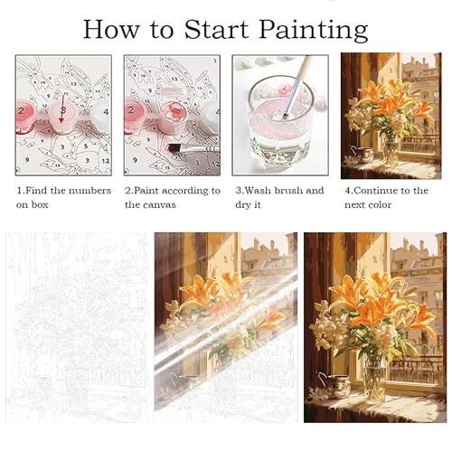 ZRIZQ Flowers Paint by Numbers Kit for Adults Beginner,City Scape,16x20 | Full set with wooden brushes,rolled canvas,rich paints.Calming activity.Beginner friendly.Just open and paint. - color: 16"X20"Rolled Canvas-Floral