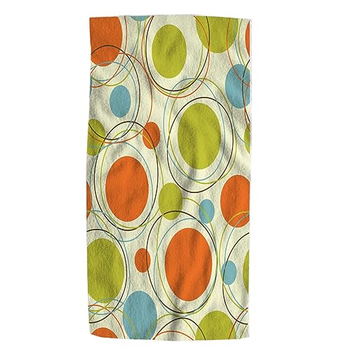 Pehede 60S Retro Orange Hand Towel Blue and Light Green Repeating Colorful Circle Soft Guest Face Bath Towel Bathroom Decorations Thin Kitchen Tea Dish Towels 15 x 30 inch - color: 60s Retro Orange