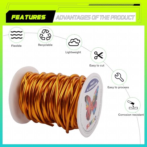 Aluminum Craft Wire,8 Gauge (3mm) Golden Yellow Bendable Wire,32 Feet Continuous Roll for Jewelry Making,Sculpting,Floral & Armature Projects - size: 8 Gauge 32FT, style: Golden Yellow