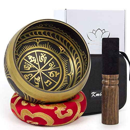 Tibetan Handcrafted Nepal Singing Bowl, 4.5 inch Master Healing Grade, Pure Tone Sound Art Bowls Meditation Accessories Set for Yoga, Chakra Healing, Mindfulness, Stress Relief, Self-Regulation Gift - color: 4.5inch Gold
