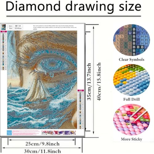 Diamond Painting Kits for Adults, Ocean Eye Diamond Art Kit 12x16In | 5D Full Round Drill Diamond Dots Kits Gem Arts DIY Crafts for Home Wall Deco Present - color: KM1145-1