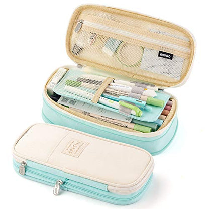EASTHILL Big Capacity Pencil Pen Case Office College School Large Storage High Capacity Bag Pouch Holder Box Organizer Blue (Cyan) - color: Cyan