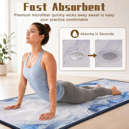 Yoga Mat Towel, Hot Yoga Towel High-Definition Pattern, Machine Washable with Ultra-Absorbent Yoga Towels for Hot Yoga Non Slip for Fitness, Exercise, Pilates, 72 x 27 in, Blue Ripples - color: Blue Ripples