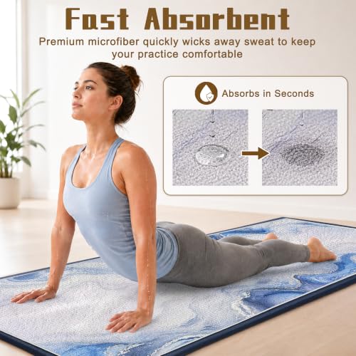 Yoga Mat Towel, Hot Yoga Towel High-Definition Pattern, Machine Washable with Ultra-Absorbent Yoga Towels for Hot Yoga Non Slip for Fitness, Exercise, Pilates, 72 x 27 in, Blue Ripples - color: Blue Ripples
