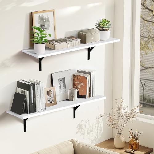 Tectocker-DOU 31.5" Long Floating Book Shelves for Wall, Heavy Duty, White - color: White, size: 31.5W×8D
