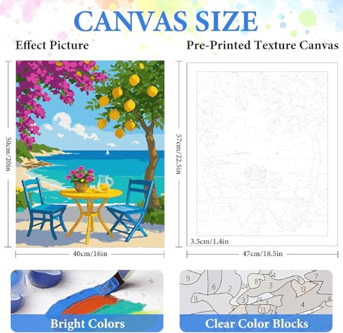 ZRIZQ Landscapes Paint by Numbers Kit for Adults Beginner,Lemon Tree,16x20 | Full set with wooden brushes,rolled canvas,rich paints.Calming activity.Beginner friendly.Just open and paint. - color: 16"X20"Rolled Canvas(Frameless)-Landscape 15