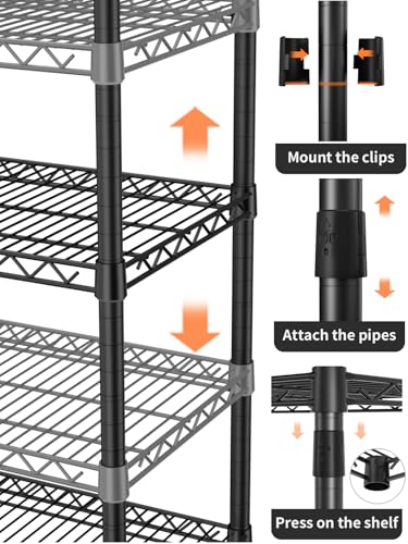Golpart 5Tier Adjustable Storage Shelves Metal Wire Shelving Standing Shelf - color: Black, size: 5-tier-18"Dx36"Wx72"H