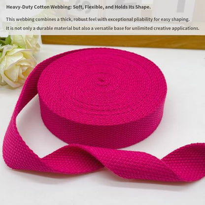 Heavy‑Duty Cotton Webbing Strap 1''x6yds Rose for Bags | 2mm thick webbing for dog collars, backpack, bag handles, apron straps, slings, sewing repairs & DIY craft projects. - color: Rose
