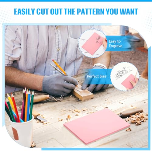 4 Pcs 4" x6“ Pink Rubber Art Soft Linoleum Carving Block, Rubber Crafts Linocut Block for Printmaking,Stamp Carving Block - size: 4