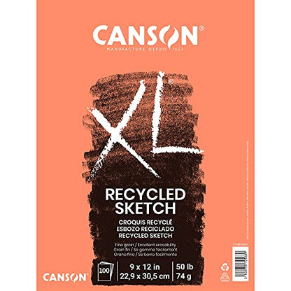 Canson XL Series Sketchbook, Recycled, Foldover Pad, 9x12 inches, 100 Sheets (50lb/74g) - Artist Paper for Adults and Students - Graphite, Charcoal, Pencil, Colored Pencil