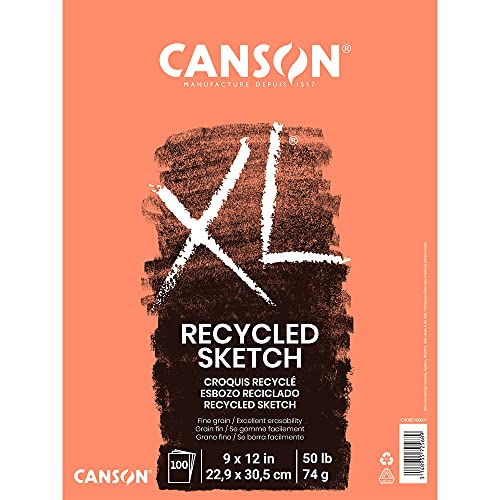 Canson XL Series Sketchbook, Recycled, Foldover Pad, 9x12 inches, 100 Sheets (50lb/74g) - Artist Paper for Adults and Students - Graphite, Charcoal, Pencil, Colored Pencil