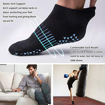 Hylaea Unisex Non Slip Socks with Grip for Yoga, Hospital, Pilates, Barre | Ankle, Cushioned | Breathable Cotton, Thick Cushioned Sole, Anti-Slip, Ankle Protection, Men Women, Ideal for Yoga, Barre, Hospital & Home Use - color: 2 Pairs Black Gray (Bicolor