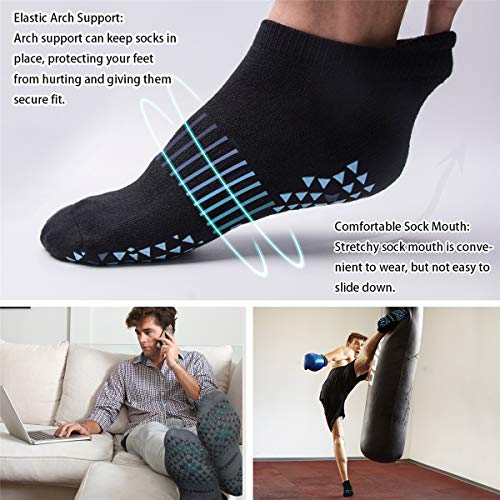 Hylaea Unisex Non Slip Socks with Grip for Yoga, Hospital, Pilates, Barre | Ankle, Cushioned | Breathable Cotton, Thick Cushioned Sole, Anti-Slip, Ankle Protection, Men Women, Ideal for Yoga, Barre, Hospital & Home Use - color: 2 Pairs Black Gray (Bicolor