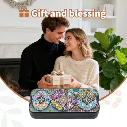 FlyingMage 5D Diamond Art Painting Kit for Adults Beginner, Small DIY Diamond Dots Gem Art Painting Mosaic Kits, Cute Hard Shell Sunglasses Eyeglasses Glasses Case for Women Teen, Mandala Totem - color: Multicolor Totem