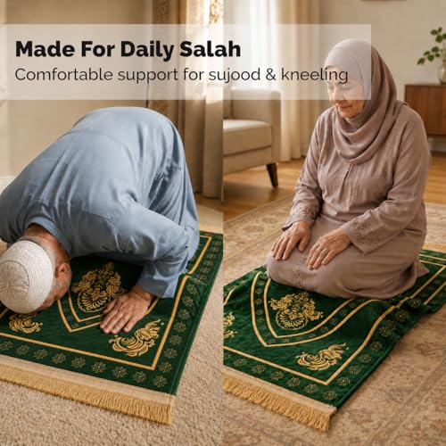 UrmiX Memory Foam Prayer Mat, Knee Support & Quran Reading Rest (Green) - color: Emerald Green