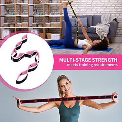 Lenwen 8 Pcs Elastic Yoga Stretching Strap 39.37 Inch Adjustable Multi Loop Stretch Strap Training Dance Stretch Band for Leg Pilates Gymnastics Home Exercise Workout Equipment Adult Children, 8 Color