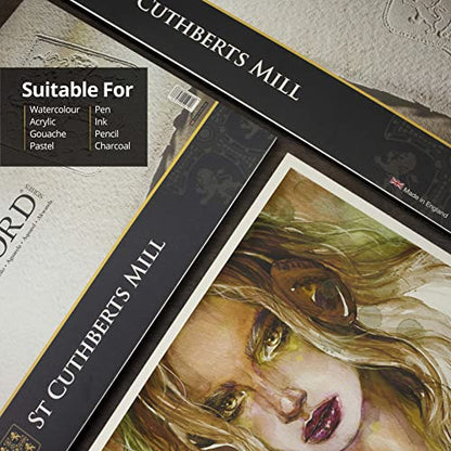 St. Cuthberts Mill Saunders Watercolor Paper Block - 12x9-inch White 100% Cotton - 20 Sheets of 140lb Hot Press Watercolor Paper for Gouache Ink Acrylic Charcoal and More