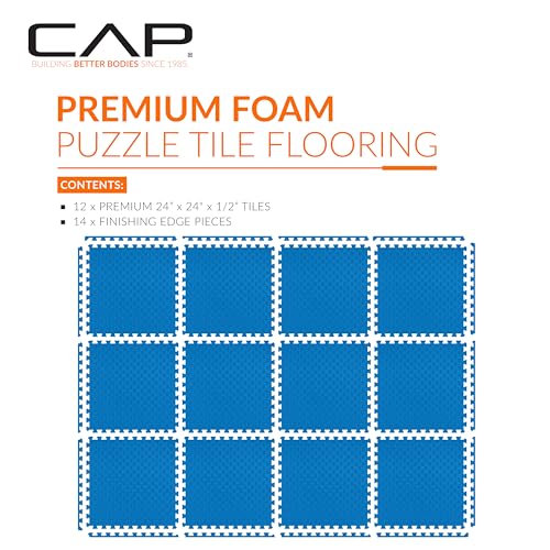 CAP Puzzle Exercise Mats | 1/2” Thick EVA Interlocking Foam Tiles for Home Gym Flooring | Multiple Options - color: Tatami - Blue, style: 12 Tiles (48 SQ FT)
