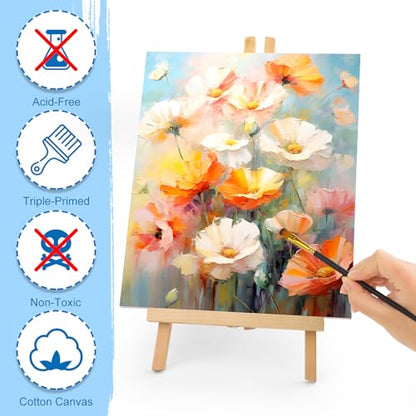 ESRICH Stretched Canvas for Painting, 3 Pack 9x12 Inch Canvas Value Pack,Primed Acid-Free Cotton Blank Canvases, Painting Canvas for Oil & Acrylic Paint. - size: 9x12in