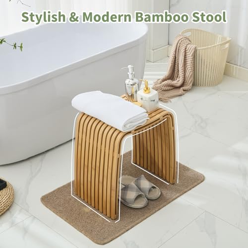 Bamboo Shower Bench, Waterproof Non-Slip Bath Stool,Sturdy Stable - color: Color No., size: Set of 1