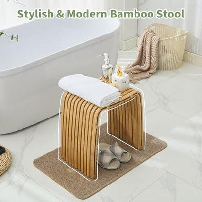 Bamboo Shower Bench, Waterproof Non-Slip Bath Stool,Sturdy Stable - color: Color No., size: Set of 1