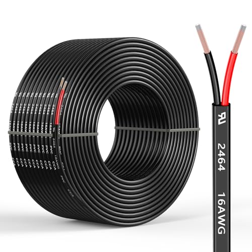 16 Gauge 2 Conductors 100FT Electrical Wire, Flexible Low Voltage PVC Copper Clad Aluminum Extension Cord for Car Speaker Wire, Car Lighting,LED Wire, Outdoor Lighting, Residential Wiring, 12V/24V DC - size: 100FT, style: 16AWG